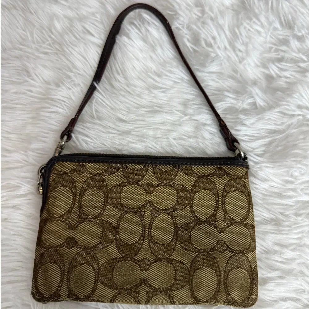 COACH Brown Signature Canvas Wristlet